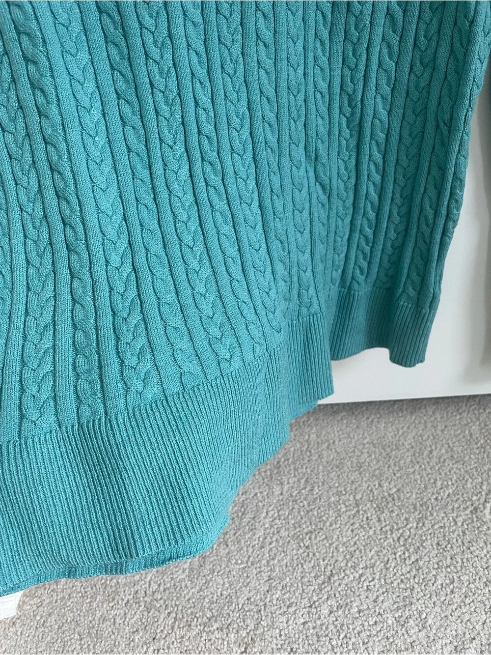 41 Hawthorn Teal Cable Knit V-Neck Sweater